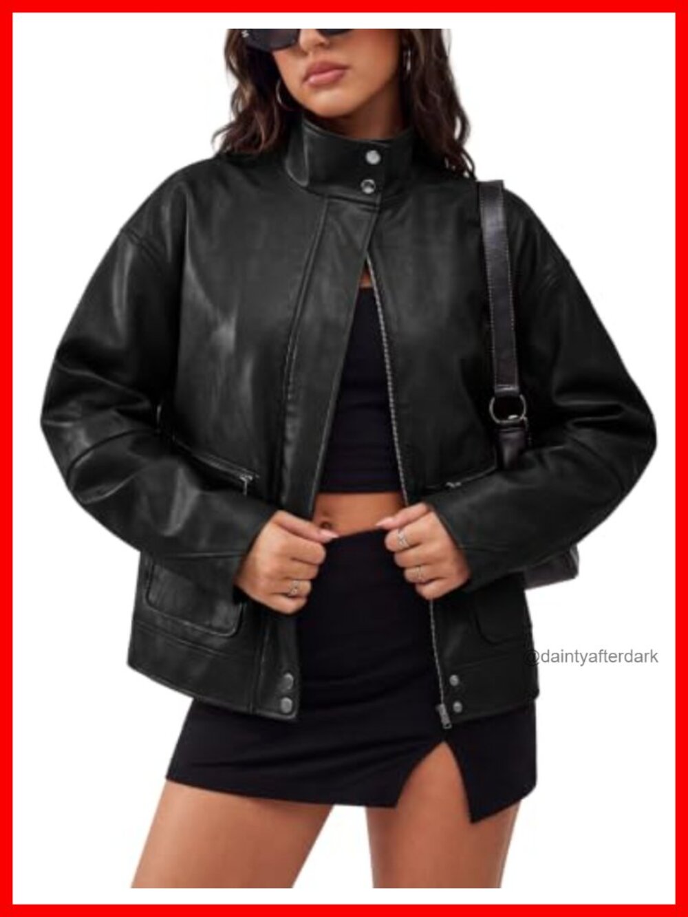 Women's Faux Leather Bomber Jacket Cropped Zip Coat Fall Winter Outfit